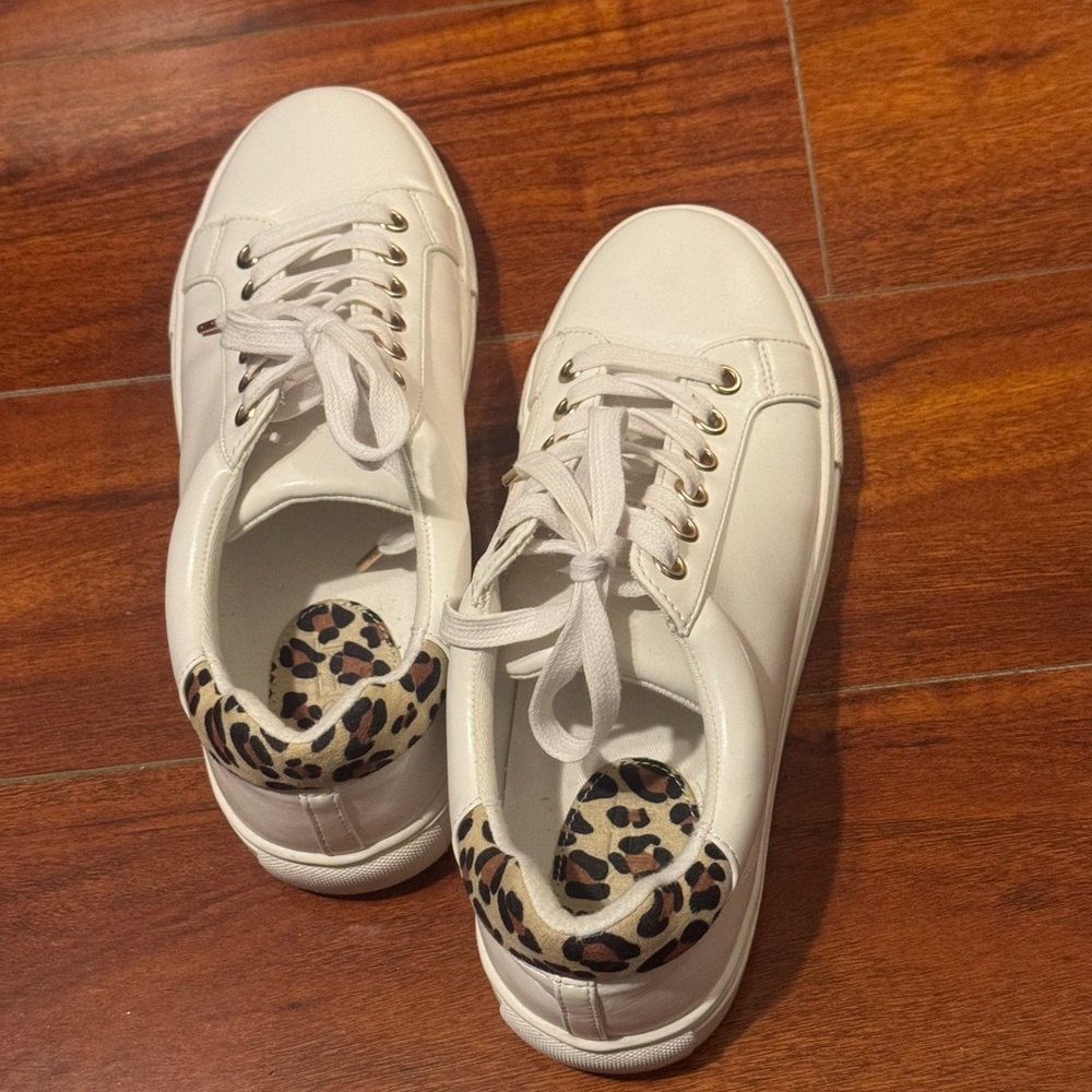 LOFT White Sneakers with Leopard Print Accent